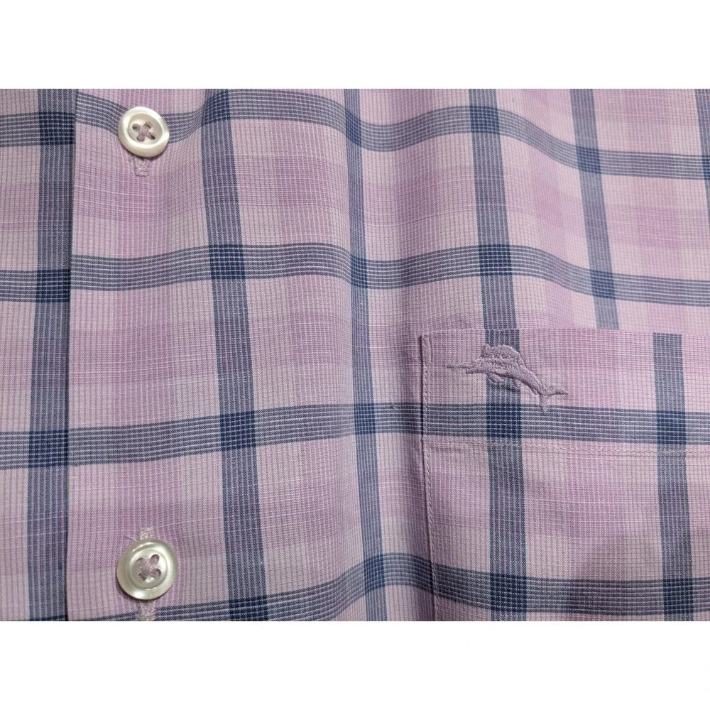 Tommy Bahama‎ Shirt Mens 2XL Purple Blue Check IslandZone Button Up Long Sleeve